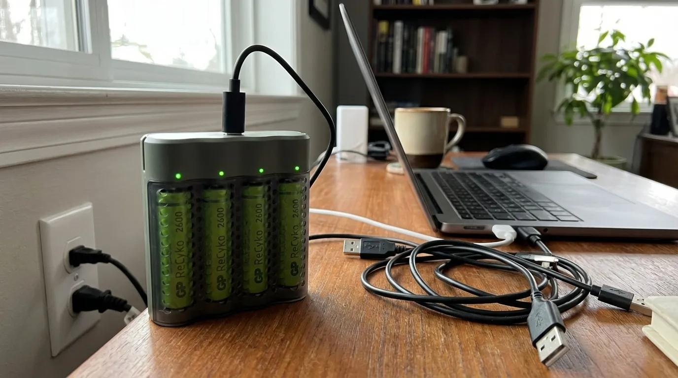 Batteriladdare (4h) inkl 4 st GP AA 2600mAh hero